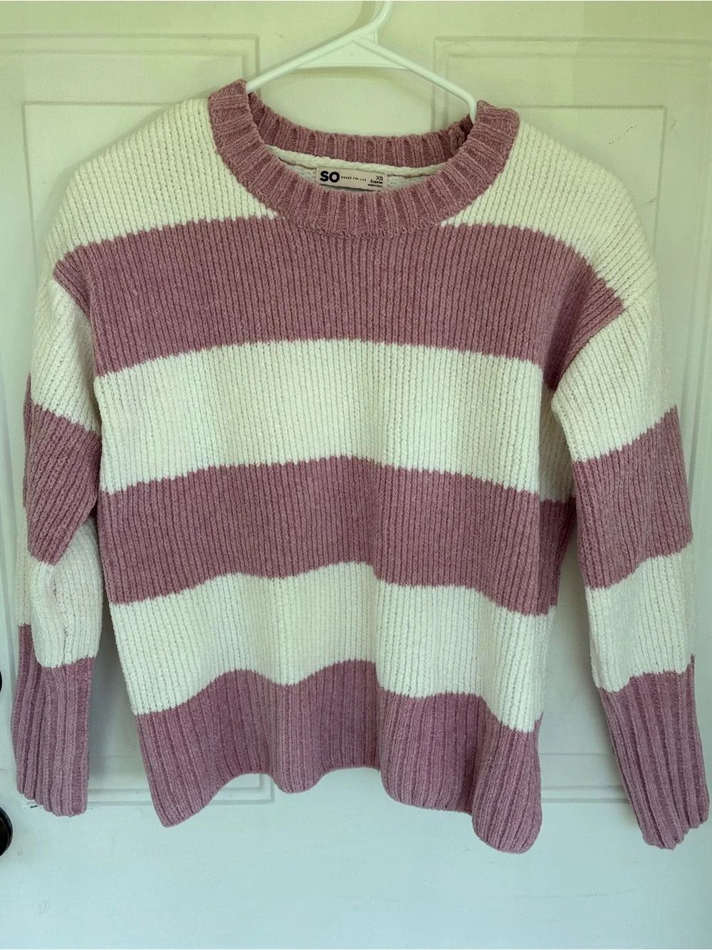 SO Juniors Purple White Striped Pullover Knit Sweater Size XSmall